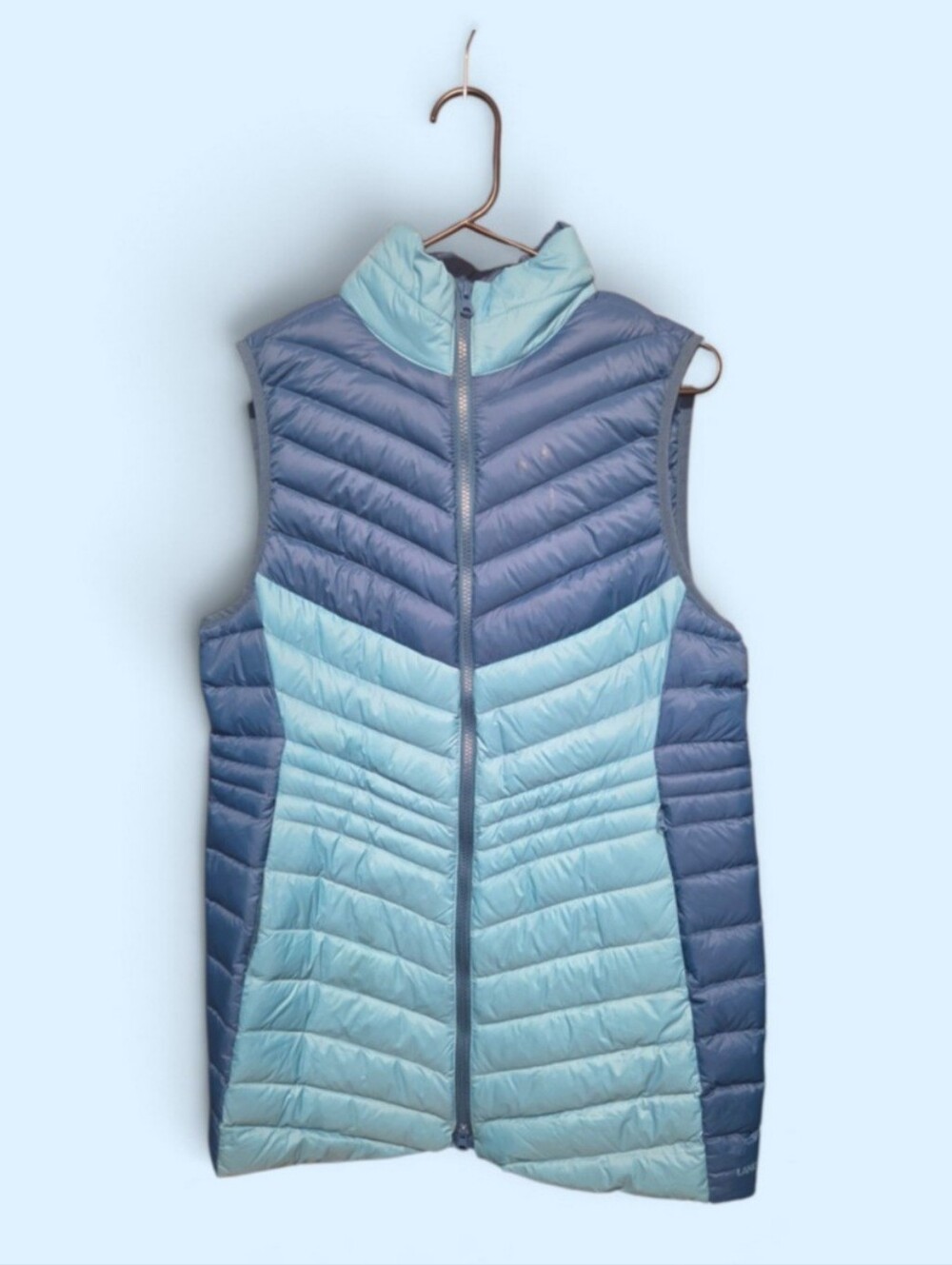 Lands End Two-Tone Light Blue and Slate Quilted Puffer Vest Size Medium